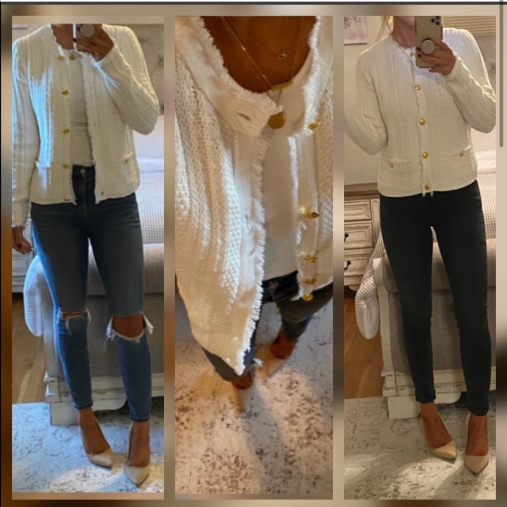 Tahari sweater/ knit white blazer